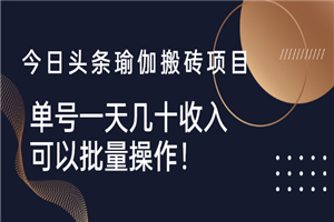 今日头条瑜伽搬砖项目，单号一天几十收入，可以批量操作！