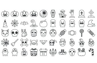 万圣节黑白线条图标矢量素材(EPS/PNG)